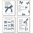 LARTSFRO Coquette Navy Blue Bow Wall Art Decor Posters, Navy Blue Bow Room Bedroom Bathroom Wall Art Decor Aesthetic for Teen Girls Gifts, Inspirational Bible Verses Bow Wall Decor, 10x8 Inch Set of 4 Bow Pictures Unframed
