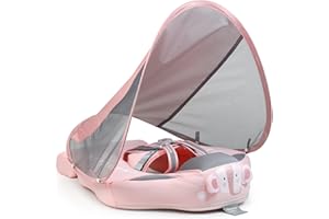 28°C Mambobaby Baby Swim Float with Canopy & Tail Infant Pool Float Non-Inflatable Toddler Swim Float with Skin-Friendly Material for 3-24 Months Baby Boys Grils Elephant Pink