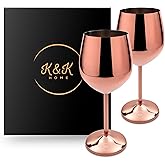 K&K Home Rose Gold Stainless Steel Unbreakable Wine Glasses - 18 oz - Set of 2 Colored, Stemmed Metal Wine Glasses Perfect for Outdoors, Weddings, and Parties (Rose Gold, Set of 2)