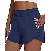 MIVEI Women's High Waisted Athletic Shorts 4" High Rise Running Workout Gym Quick Dry Tummy Control Short with Zipper Pockets