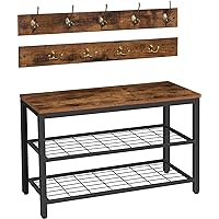 HOOBRO Coat Rack Shoe Bench Set, Entryway Shoe Rack with Coat Hooks, Coat Hat Bag Hanging Organizer, Industrial Design, Easy 
