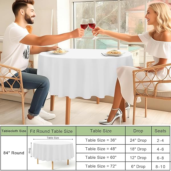 MISAYA 4 PACKS DISPOSABLE PLASTIC TABLE CLOTH, 84″ ROUND WATERPROOF TABLECLOTH, LEAKPROOF & STURDY DECORATIVE TABLE COVERS FOR PICNIC, PARTY AND OUTDOOR, WHITE