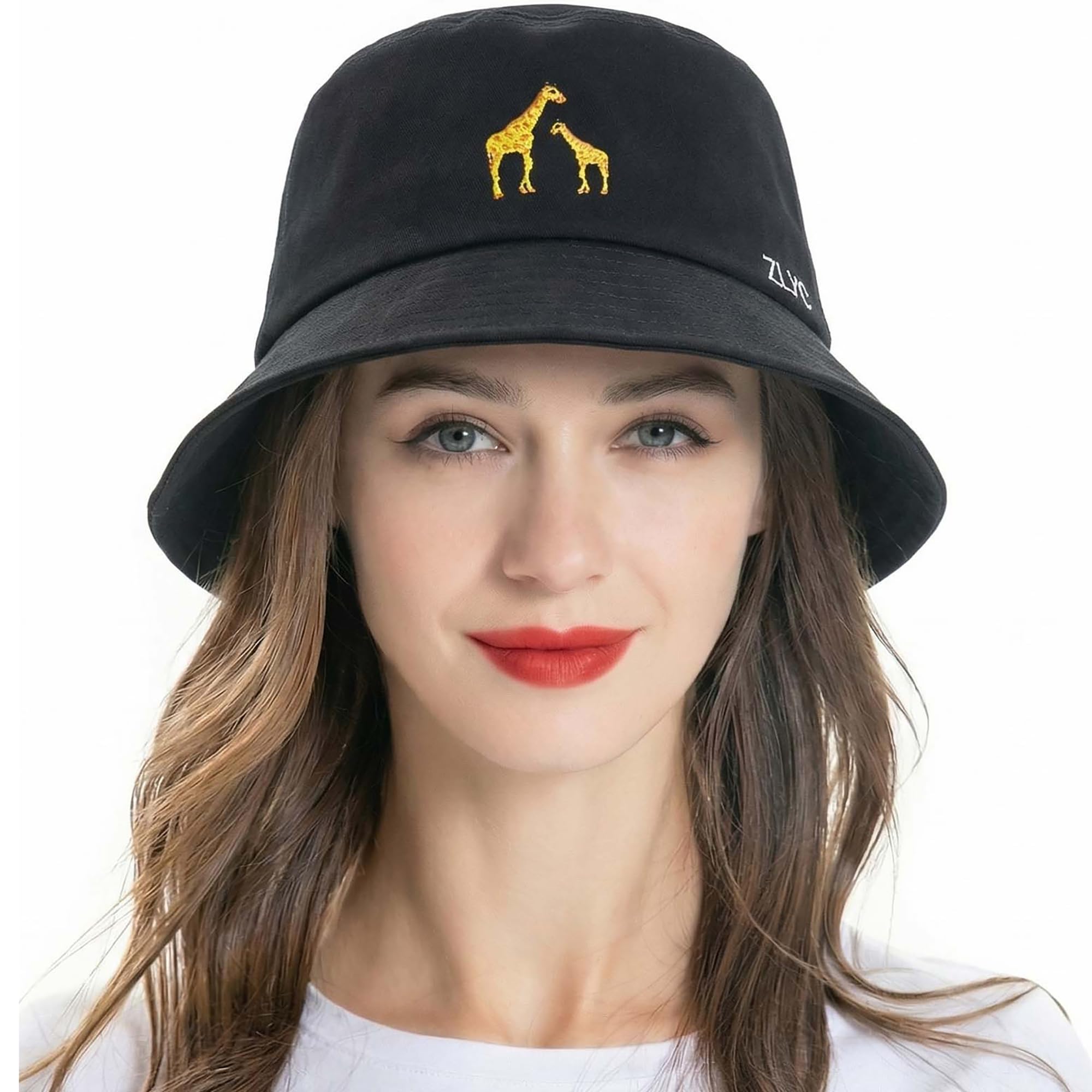 ZLYC Unisex Fashion Embroidered Fishing Hats Summer Hat Outdoor Hat for Teenagers, Giraffe Black, One Size