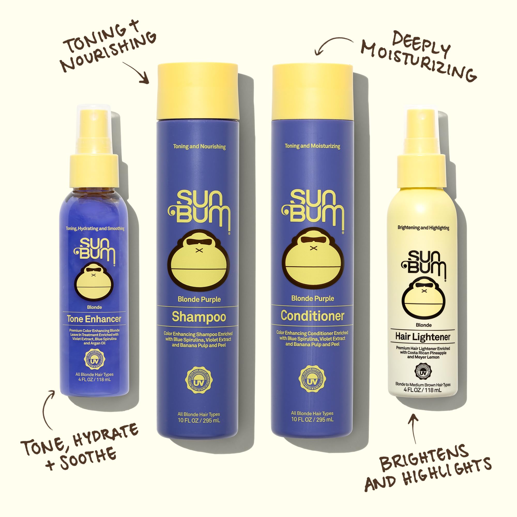 Sun Bum Lighten and Tone Travel Kit - Blonde Hair Lightener and Tone Enhancer - Enhances Hair Color and Shine while Neutralizing Brassy Tones - UV Protecting - Vegan and Cruelty Free (4 oz, 1.5 fl oz)