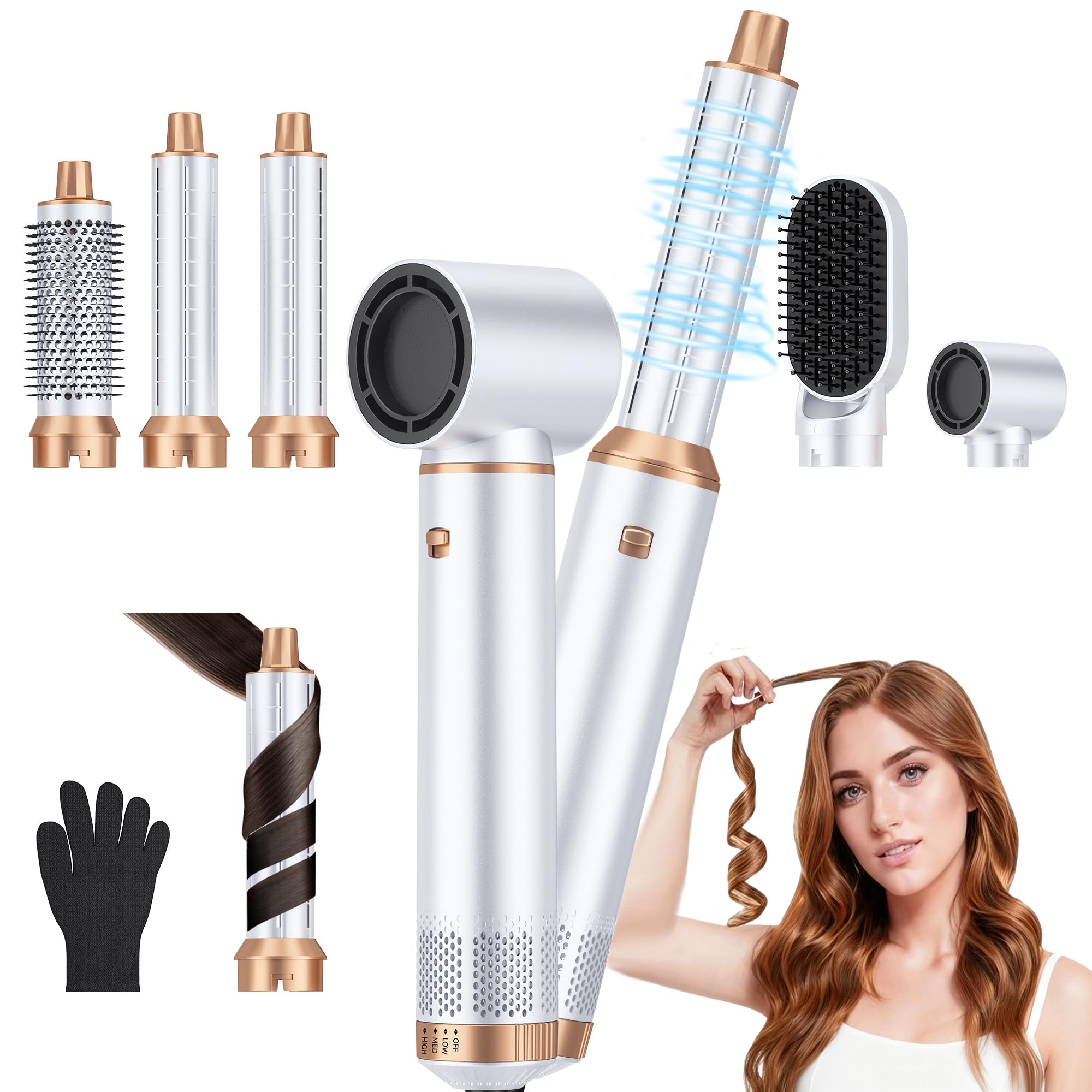 Photo 1 of 5 in 1 Blow Dryer Brush, Upgrade Hair Dryer Brush Air Curler Air Curling Wrap Styler, Detachable Hot Air Brush Negative Ion Curling Brush Iron, Hair Styling Tools for Drying Curling Straightening