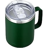 MEWAY 12oz Coffee Mug With Handle and Sliding Lid,Stainless Steel Travel Tumbler Cup with Handle,Double Wall Vacuum Insulated Camping Cup for Hot & Cold Drinks Tea (Forest Green,Set of 1)