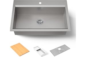 KOHLER Task 33" Top-/Undermount Single-Bowl Workstation Kitchen Sink, Includes Accessories, Stainless Steel, 1 Faucet Hole, K-80084-1PC-NA