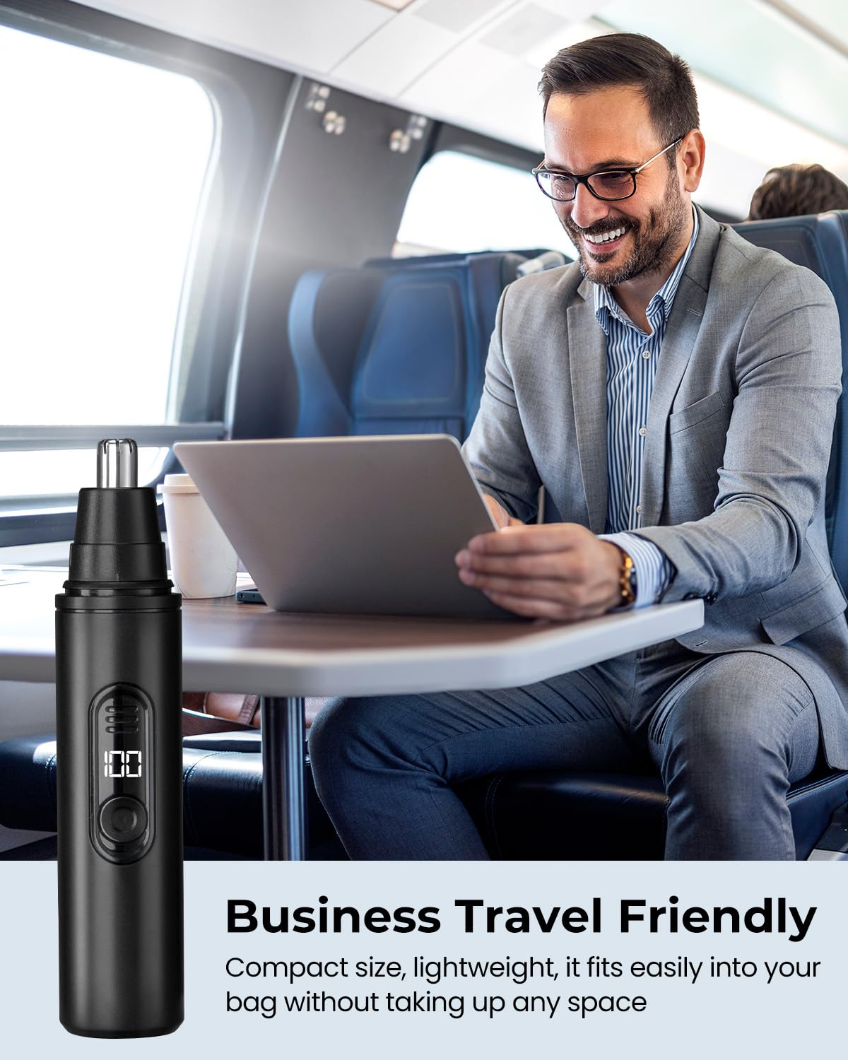 SUERBEATY Nose Hair Trimmer for Men Rechargeable, Electric Nose and Ear Hair Trimmer, Professional Nose Clipper, LED Display, Waterproof, Portable Travel Size, Painless, Black