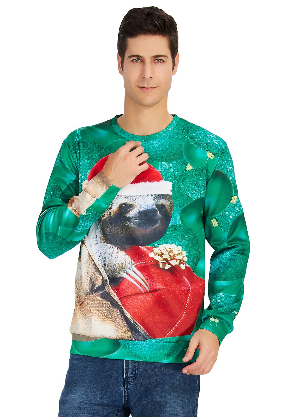Rave on Friday Ugly Sweater Christmas Unisexe Sweat-Shirt Ugly Pullover Verte Paresseux Modèle Confortable Pull Noel Femme L