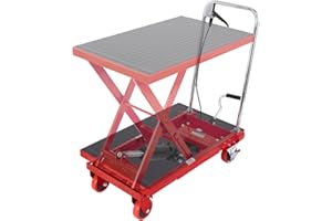 VEVOR Hydraulic Lift Table Cart, 500lbs Capacity 28.5" Lifting Height, Manual Single Scissor Lift Table with 4 Wheels and Non
