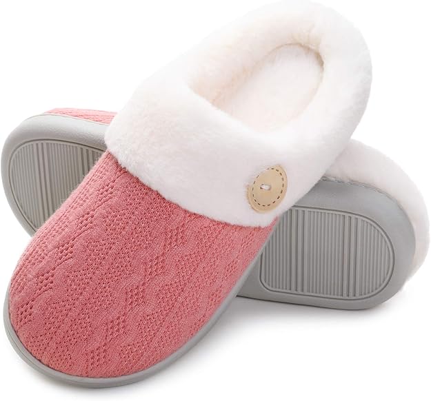 Vonluxe Womens Fuzzy House Slippers Comfy Memory Foam Bedroom Slippers Warm Slip On Light Shoes 