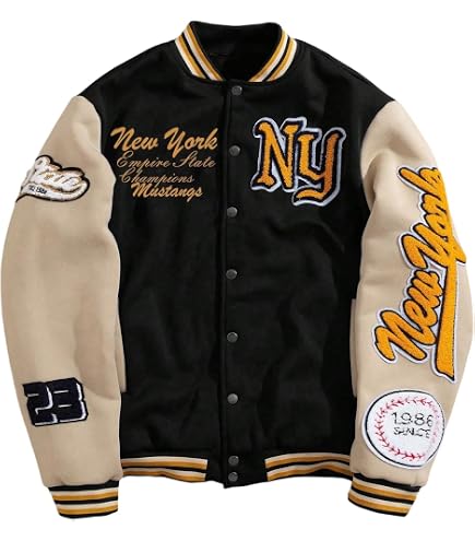 SOLY HUX Men's Varsity Jacket Color Block Letter Graphic Long