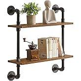 YMYNY Industrial Pipe Shelf Bracket, 2 Tiers Retro Wall Mounted Floating Shelf, Wood DIY Bookshelf, Storage Shelves for Livin