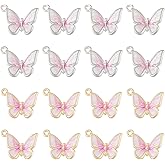 Cheriswelry 16Pcs Butterfly Enamel Charms Light Gold Alloy Enamel Pendants Gradient Butterfly Metal Links 14x18mm for DIY Craft Necklace Earring Bracelet Jewelry Making