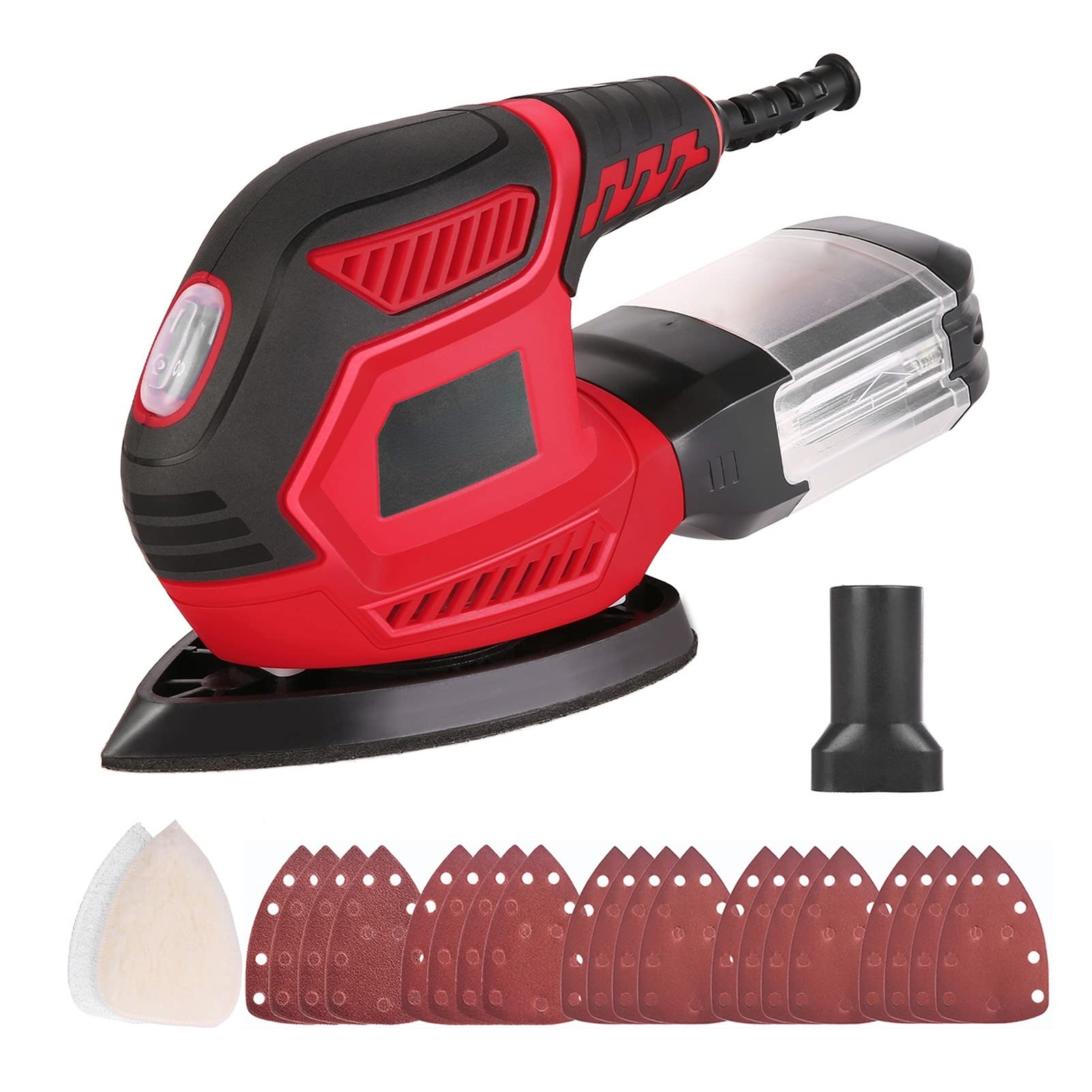Vistreck Detail Sander, 200W 1.6A 14000 RPM Compact Sander Efficient Dust Collection System with 3pcs Polishing Pads & 20pcs Sandpapers for Tight Spaces Sanding/Polishing in Home Decoration & DIY