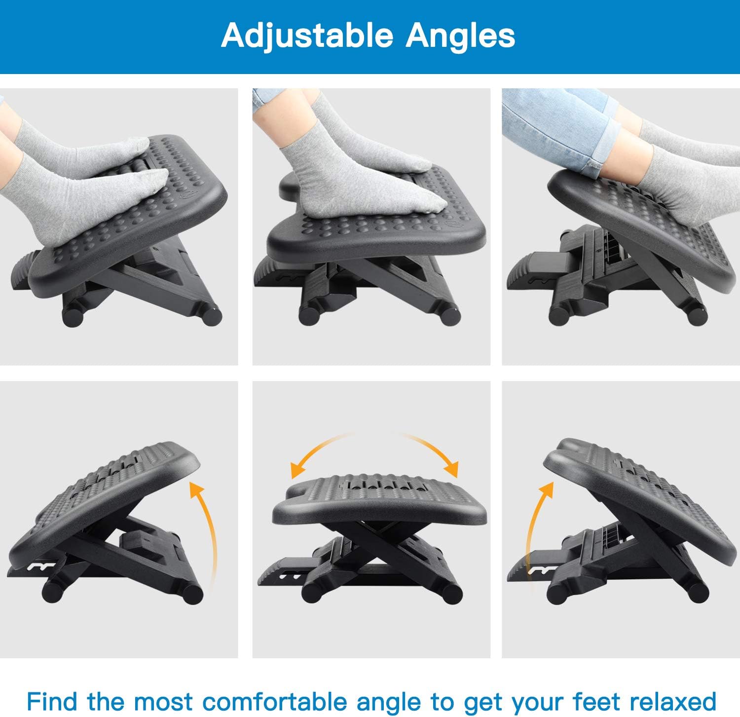 HUANUO Footrest Under Desk - Adjustable Foot Rest with Massage Texture and Roller, Ergonomic Foot Rest with 3 Height Position, 30 Degree Tilt Angle Adjustment for Home, Office : Office Products