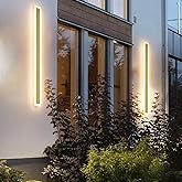 Aipsun Outdoor Wall Sconce 30W LED Modern Porch Patio Wall Light Fixture Gold Exterior Wall Lights Long Strip Frosted White A