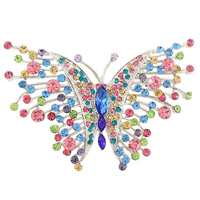 EVER FAITH Swallowtail Butterfly Brooch Multicolor Austrian Crystal Silver-Tone