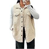 SOLY HUX Women's Plus Size Fuzzy Vest Button Down Sleeveless Collared Fleece Jacket Winter Warm Outerwear