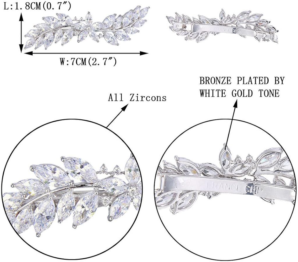 EVER FAITH Women's CZ Marquise-Shaped Hibiscus Flower Leaf Hair Barrette Clip Clear Silver-Tone: Jewelry