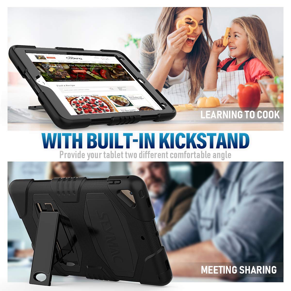 SEYMAC Case for iPad 9.7 5th/6th Generation, Heavy Duty Shockproof Rugged Protective Case with Built-in Kickstand for New iPad 9.7 inch 2018/2017 Generation &Air 2&Pro 9.7 inch(Black)