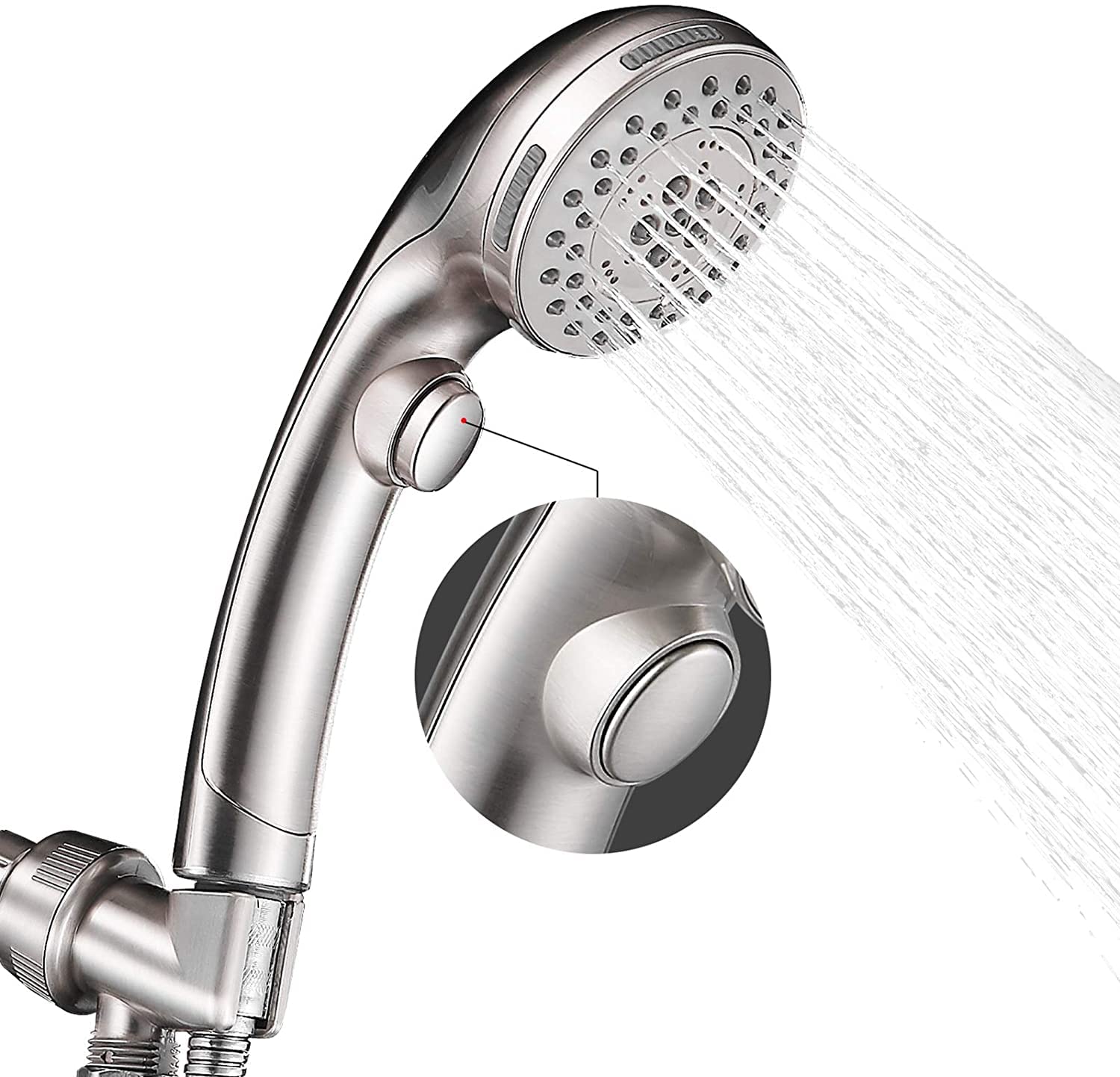 Photo 1 of Shower Head, High Pressure 6 Setting Shower Head Hand-Held with ON/OFF Switch and Spa Spray Mode - Shower Heads with Handheld Spray High Pressure - Brushed Nickel