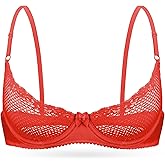 Wingslove Women's See Through Lace Balconette Sexy Unlined Demi Cup Underwire Non-Padded Lingerie