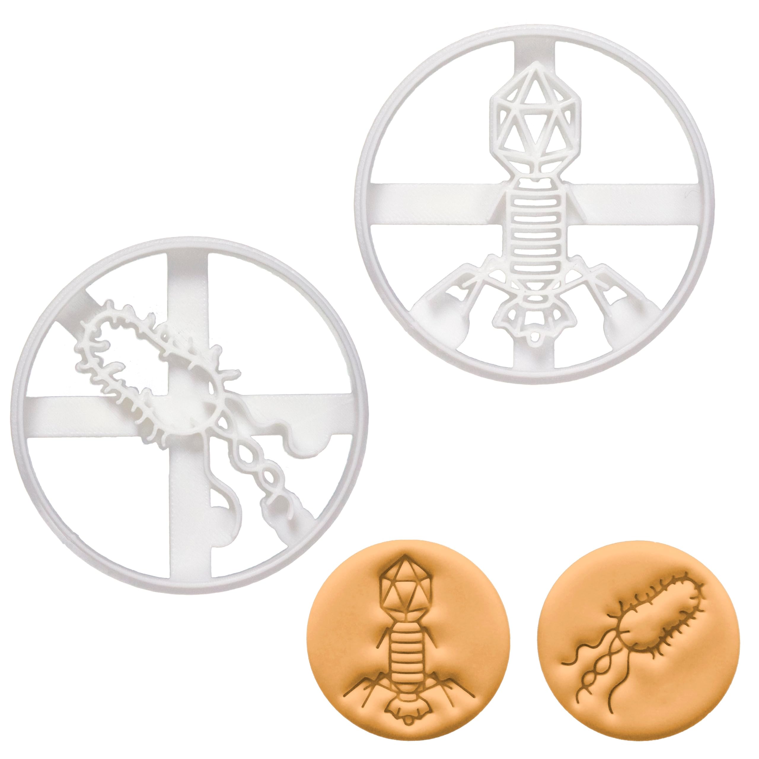 BAKERLOGY Set of 2 Virus and Bacteria Cookie Cutters (Design: Virus and Bacteria) - Detailed Biscuit Cutter Design for Baking and Crafts, Ideal on Fondant, Dough, Clay