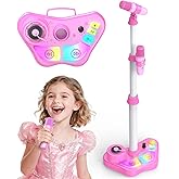 Kids Rechargeable Karaoke Machine Toys with Adjustable Stand, 3-5 4-6 7 8 Year Old GirlsWireless Microphone Gifts, Bluetooth Speaker with 2 Mic Toddler Birthday Gift for Girl Ages 3-8