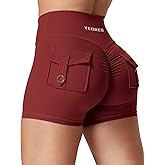 YEOREO CoreFlex Scrunch Workout Shorts with Pockets Charm Gym Biker Shorts for Women High Waisted Booty Yoga