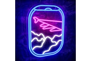 WLHOPE Airplane Window View Neon Signs Blue Pink LED Neon Sign for Wall Decor, USB Plane Window Clouds Neon Light Up Signs for Bedroom Living Room Game Room Office Shop Airport Wall Art Decor
