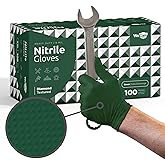 WECARE 8 Mil Nitrile Gloves - Heavy Duty Mechanic Gloves, with Diamond Grip - Powder and Latex Free Disposable Gloves