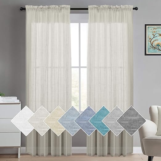 Amazon Com Turquoize Decorative Linen Sheer Curtains Extra Long