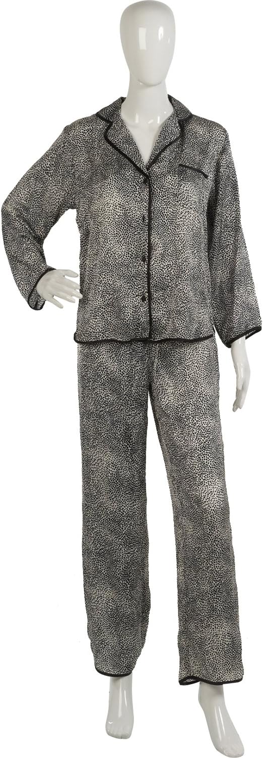 Ladies Satin Style Pyjamas Long Sleeved Button Up Top & Full Length Bottoms (Small - Large)