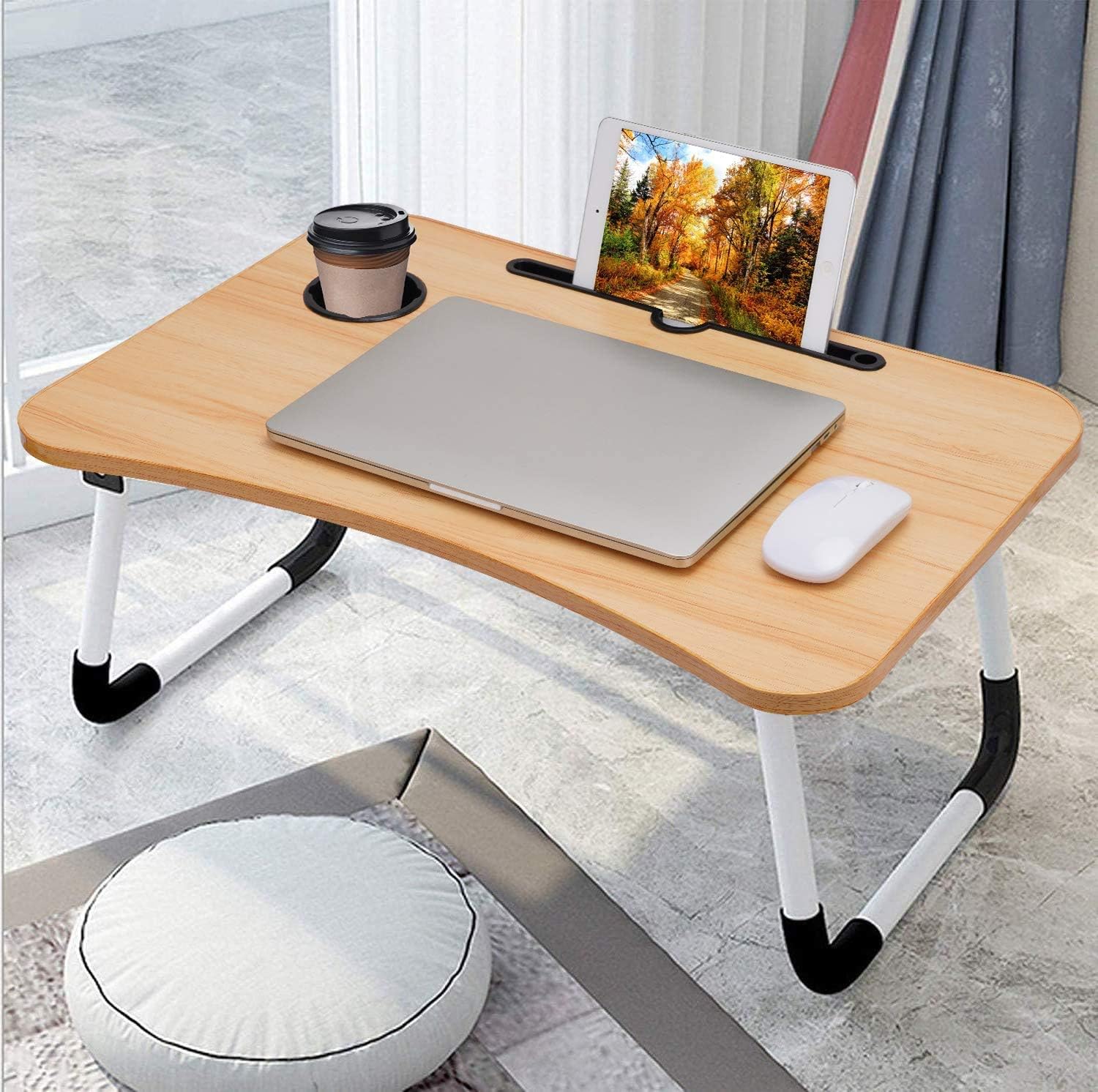 Foldable Laptop Bed Table Lap Desk Stand, Serving Tray Dining Table with Slot, Notebook Stand Holder, Bed Tray Laptop Desk for Eating Breakfast, Working, Watching Movie on Bed/Couch/Sofa/Floor : Office Products