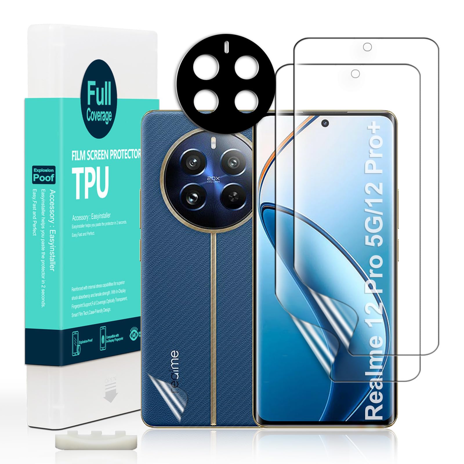 Ibywind Screen Protector For Realme 12 Pro 5G/12 Pro+ 5G(6.7 Inches),with 2Pcs Flexible TPU Film,1Pc Camera Lens Protector,1Pc Backing Carbon Fiber Film [Fingerprint Reader,Easy to install]