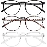 Przene 3 Pack Blue Light Blocking Glasses Women/Men,Retro Round Computer Glasses Anti Eye Strain/UV/Glare, Gaming Glasses. (Black/Crystal/Transparent Amber)