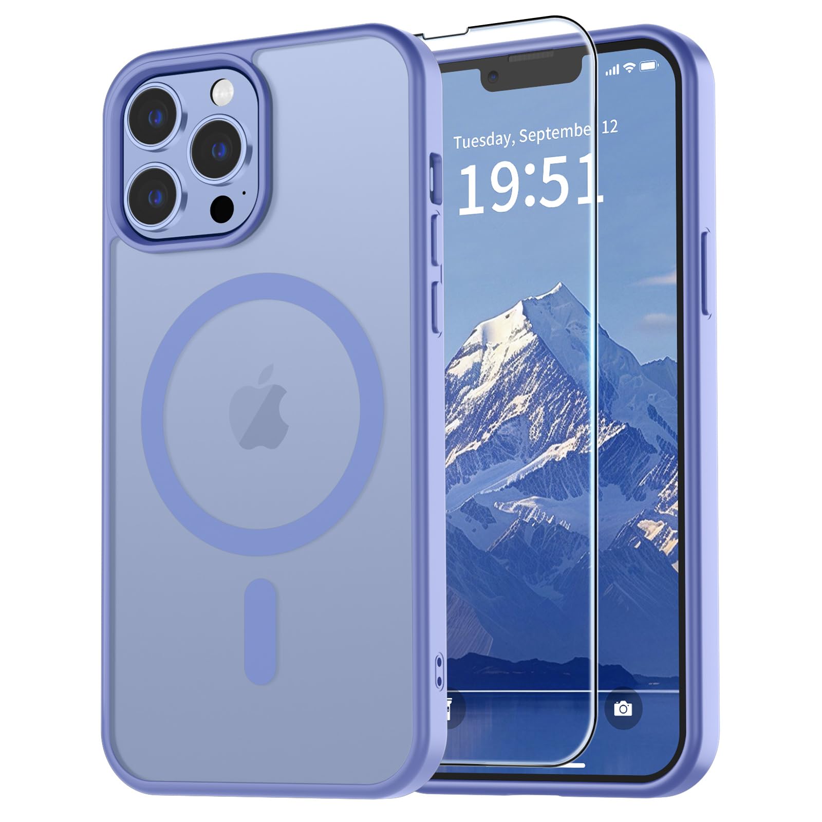vnnink for iPhone 13 Pro Max Case with Screen Protector,Magnetic Matte Military Grade Drop Protection Translucent Cell Phone Cover - Slim Rugged Durable Shockproof Bumper Cover-Blue Purple