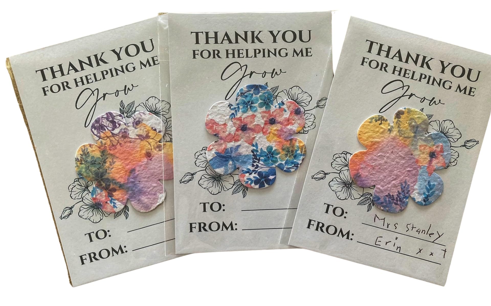 3-Pack Teacher Thank You Gifts. Plantable Seed Paper Favours. Personalised Nursery Cards. School Teacher, Assistant Thanks. Children's Write Your Own. Customised Wildflower Shapes.