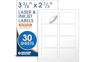 3 3/8" X 2 1/3" Matte White Name Tag Labels Compatible with Inkjet and Laser Printers - 30 Sheets, 240 Total Paper Stickers -