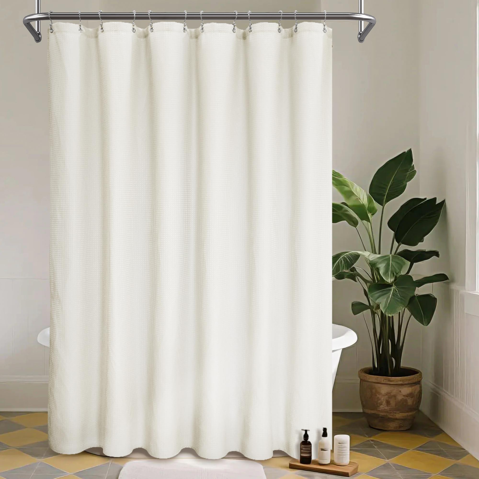 Waffle Weave Fabric Shower Curtain - Spa, Hotel Luxury, Heavy Duty, Water Repellent, Beige - Pique Pattern, 70" x 72" for Decorative Bathroom Curtains — image 1