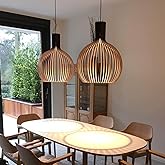 Black Wood Pendant Lighting, Semi Globe Modern Chandelier Ceiling Light Fixture for Kitchen Island Dining Room Farmhouse Entr
