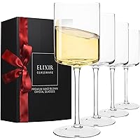 Square Wine Glasses Set of 4-14 oz - Crystal Wine Glass Set in Gift Packaging - Large Red Wine Glass on Long Stem - Housewarm
