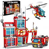3 in 1 City Fire Station Emergency Rescue Building Set for Kids 6+ - 853PCS | City Fire Rescue Model with Fire Station&amp;Truck&amp;Helicopter, STEM Building Toy, Creative Gift for Boys 6+, Compatible with Lego