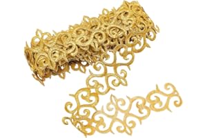 NBEADS About 5.2 Yards Gold Embroidery Polyester Ribbons, 3" Wide Adhesive Cloud Lace Trim Iron on Metallic Flower Lace for Sewing Costumes Gowns Home Decor Garment Accessories