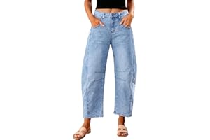 GRAPENT Barrel Jeans for Women Trendy High Waisted Wide Leg Baggy Cropped Relax Fit Stretch Denim Trouser Ankle Pants