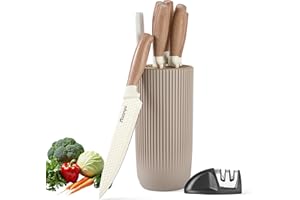 Naanyo 8-Piece Kitchen Knife Set with Sharpener, Universal Knife Block, Stainless Steel Blades, Ergonomic Design, Rust-Resist