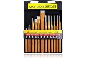 LEONTOOL 12-Piece Punch and Chisel Set, Heavy Duty Heat Treated Metal Punch Set Including Cold Chisel Taper Punch Pin Punch C