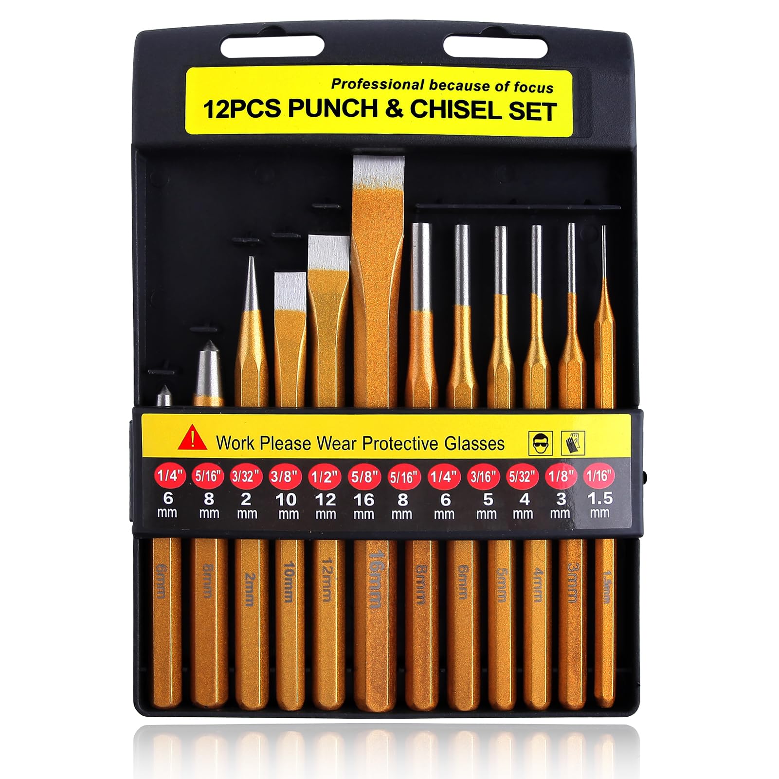 LEONTOOL 12-Piece Punch and Chisel Set, Heavy Duty Heat Treated Metal Punch Set Including Cold Chisel Taper Punch Pin Punch Center Punch for Mechanics Woodworking Stone Carving with Storage Case