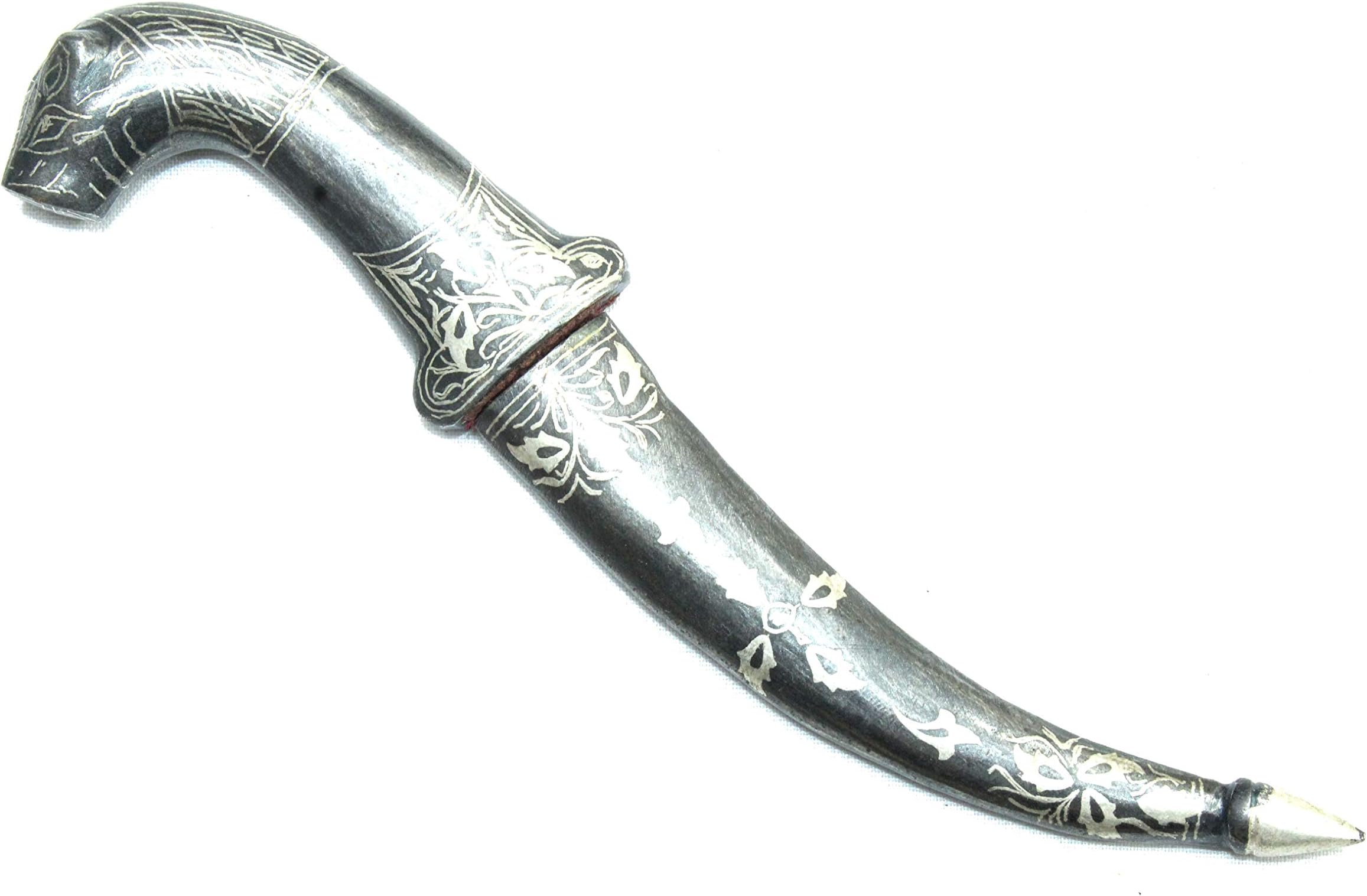 Rajasthan Gems Handmade Dagger Knife Damascus Steel Blade Silver Wire Work Tiger Face Handle G